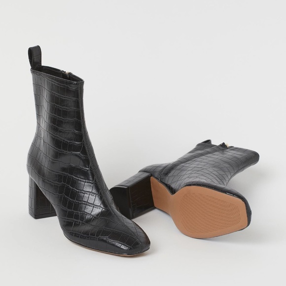 H&M Shoes - H&M Block Heel Faux Crocodile Booties